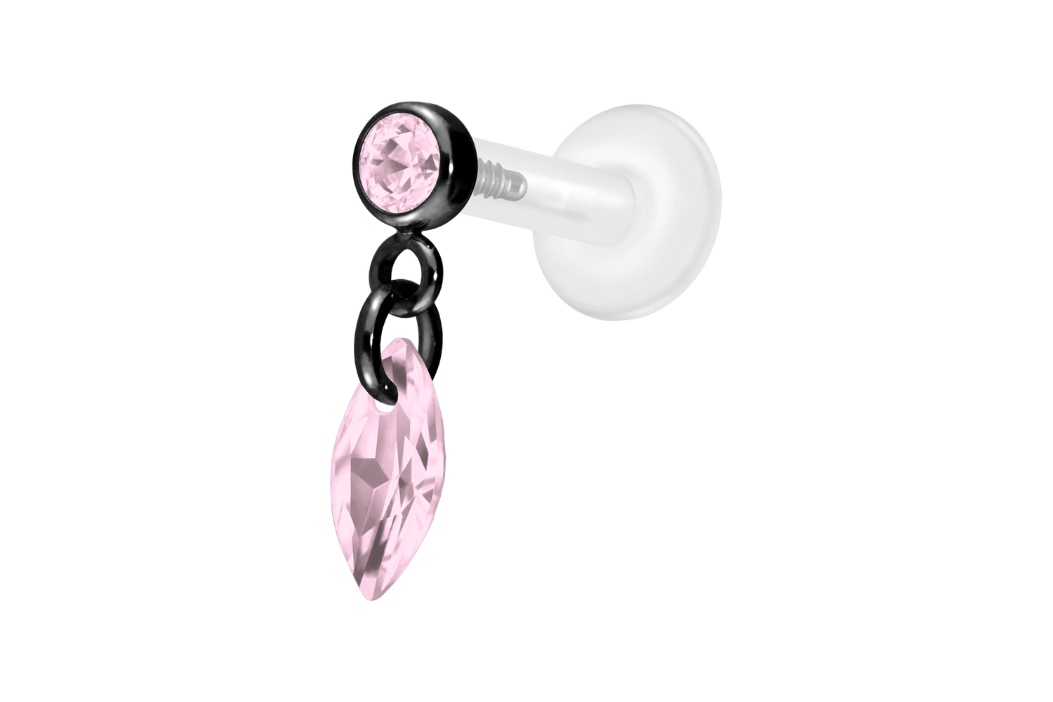 PTFE Labret Piercing mit Innengewinde + Titan-Aufsatz KRISTALLOVAL